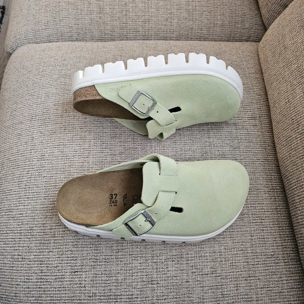 Birkenstock Boston Chunky Suede Leather - Faded Lime - Picture 2 of 7